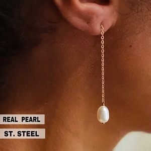 🔵𝟲𝟱%𝗢𝗙𝗙 𝗯𝘂𝗻𝗱𝗹𝗲𝘀 𝟯+🔵 NEW Real Pearl Stainless Steel Drop Earrings